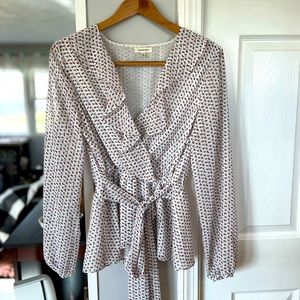 Max Studio Polka Dot Ruffled Peplum Blouse with Bow, Medium